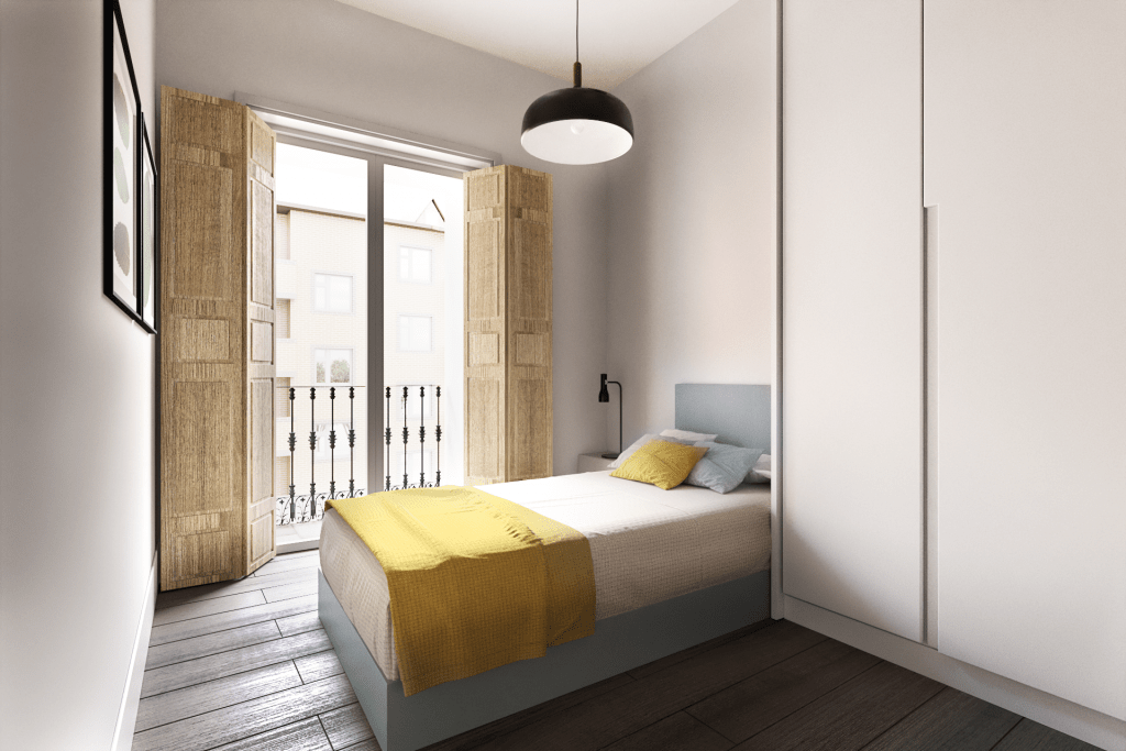 Madrid Render 3D Cava alta imagen de un dormitorio de un proyecto de reforma virtual