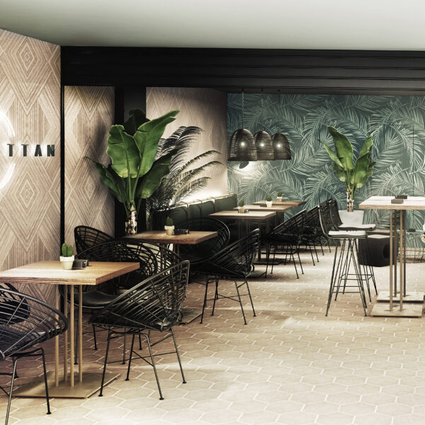 Almería Render 3D del interior de un local de hostelería bar pub
