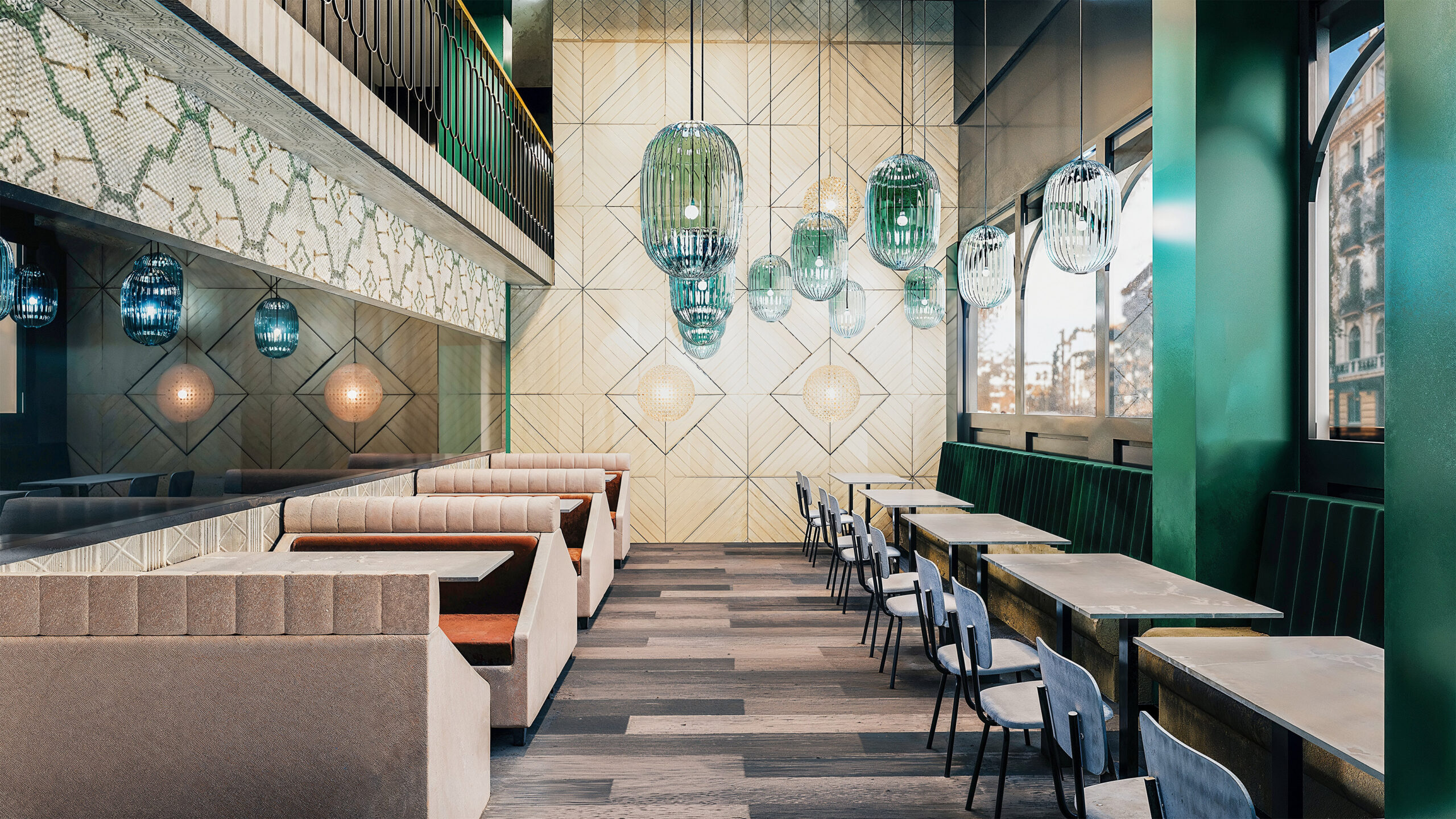 Madrid Render 3D del comedor interior del restaurante asiático Miss Chen Valdebebas diseñado por el estudio Top Design Madrid