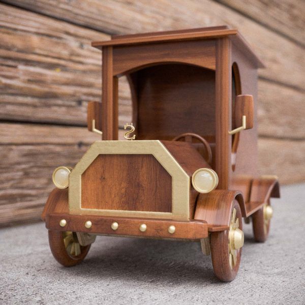 Render 3D de coche de madera