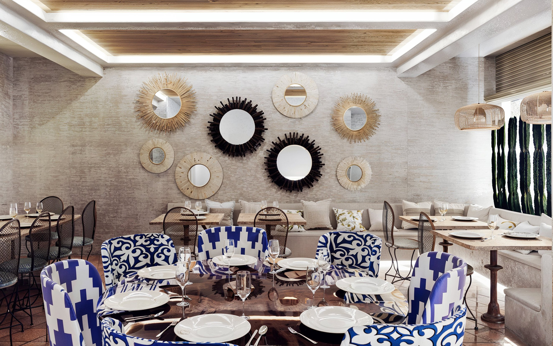 Almería Render 3D del interior de un comedor de restaurante de playa
