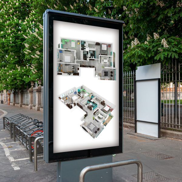 render de vista top de apartamentos en un banner publicitario