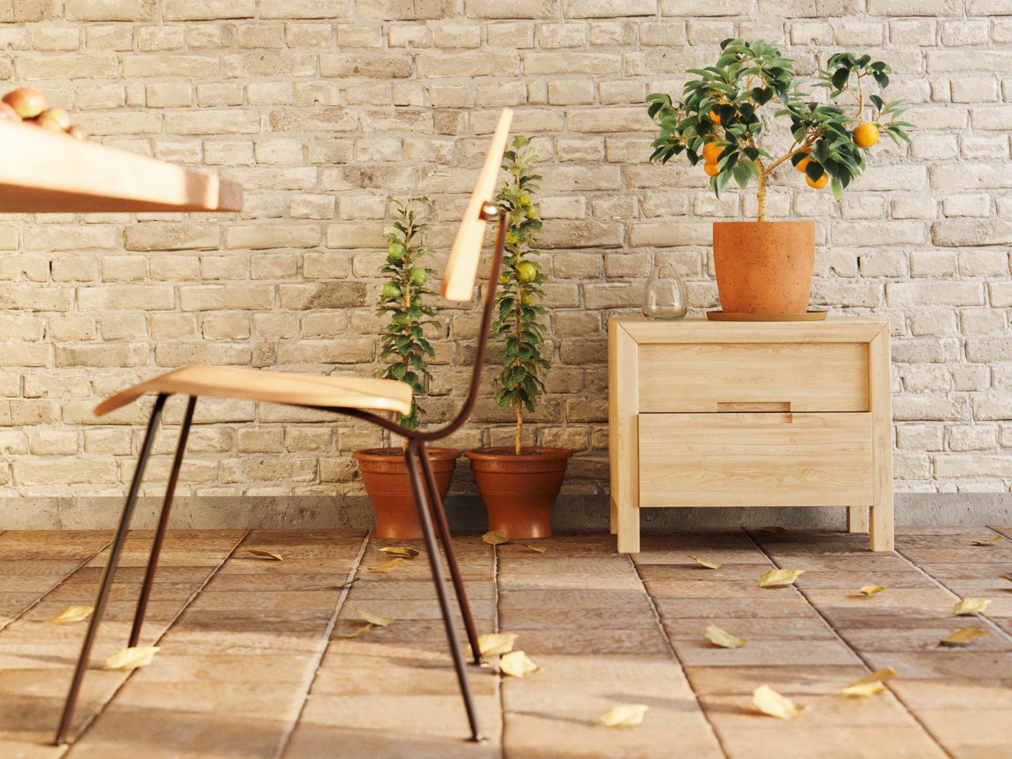 Render 3D de mobiliario exterior de madera para catalogo online